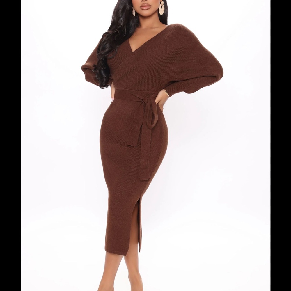 Fashion Nova Brown Long Sleeve Dress